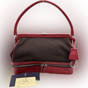 Prada Doctor’s Bag Red & Brown Canvas and Leather EUC with Documents